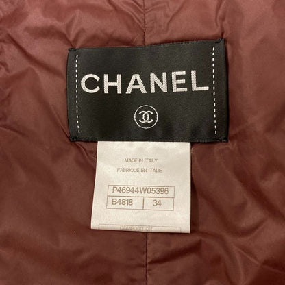Chanel Tweed Transfer Print Padding Jacket 34 Navy Multicolor
