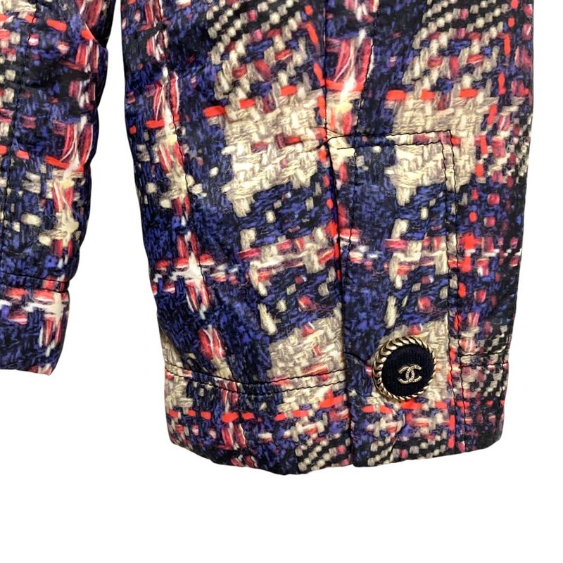 Chanel Tweed Transfer Print Padding Jacket 34 Navy Multicolor