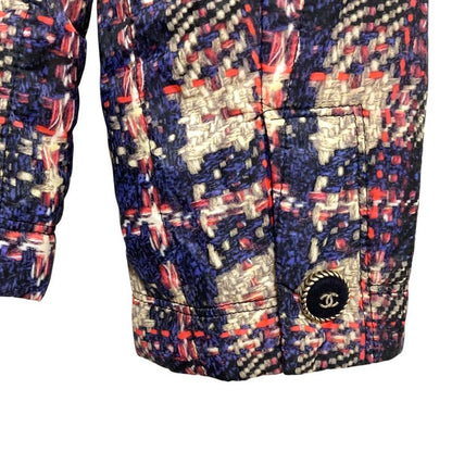 Chanel Tweed Transfer Print Padding Jacket 34 Navy Multicolor