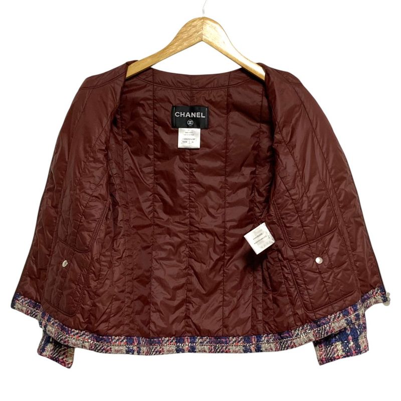 Chanel Tweed Transfer Print Padding Jacket 34 Navy Multicolor