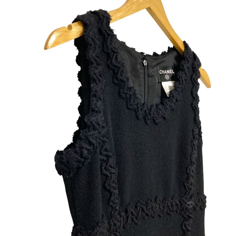 Chanel CC Logo Tweed Sleeveless Dress 38 Black