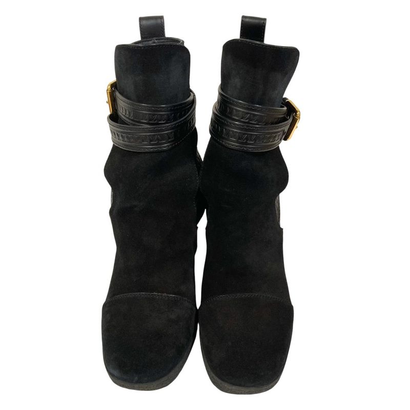 Louis Vuitton Wedge Sole Belt Design Suede Boots 34.5