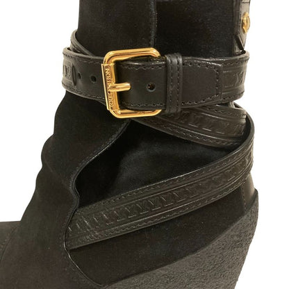 Louis Vuitton Wedge Sole Belt Design Suede Boots 34.5
