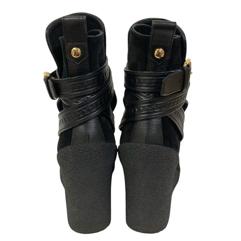 Louis Vuitton Wedge Sole Belt Design Suede Boots 34.5