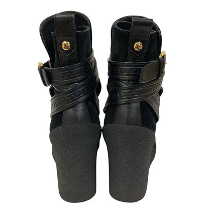 Louis Vuitton Wedge Sole Belt Design Suede Boots 34.5