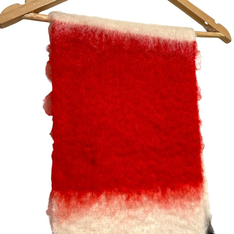 Loewe Anagram Leather Patch Wool Mohair Shaggy Scarf Red