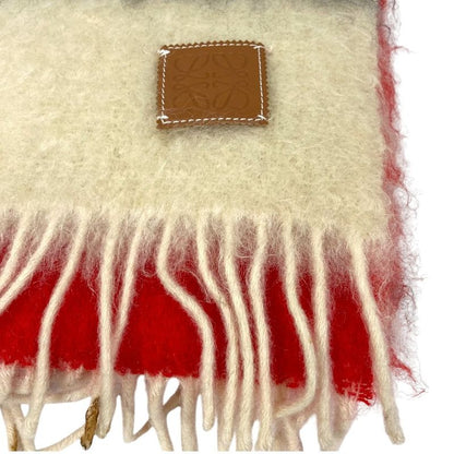 Loewe Anagram Leather Patch Wool Mohair Shaggy Scarf Red