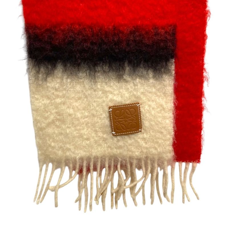 Loewe Anagram Leather Patch Wool Mohair Shaggy Scarf Red