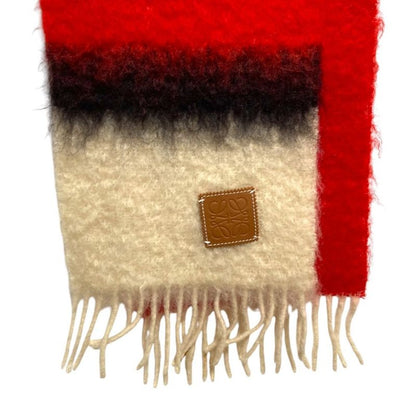 Loewe Anagram Leather Patch Wool Mohair Shaggy Scarf Red