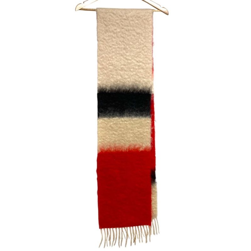 Loewe Anagram Leather Patch Wool Mohair Shaggy Scarf Red