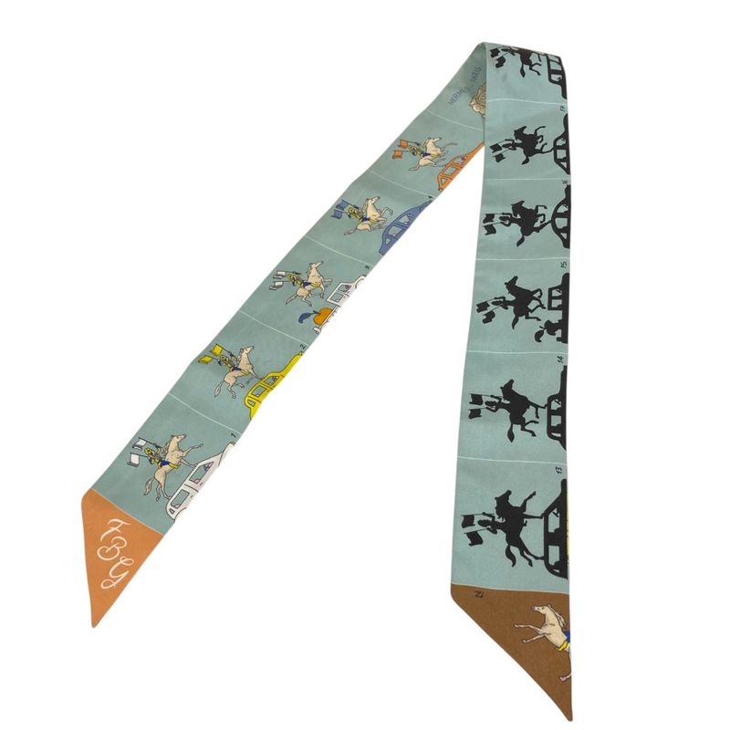 Hermes Parade Twilly Silk Scarf Light Blue