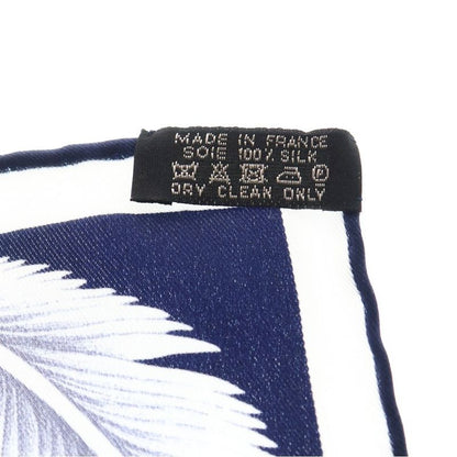 Hermes Carre 70 a la Plume Feather Silk Scarf Navy Red