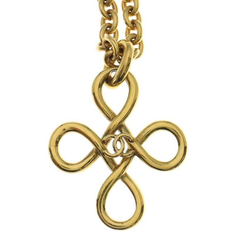 Chanel CC Logo Cross Clover Chain Necklace Gold