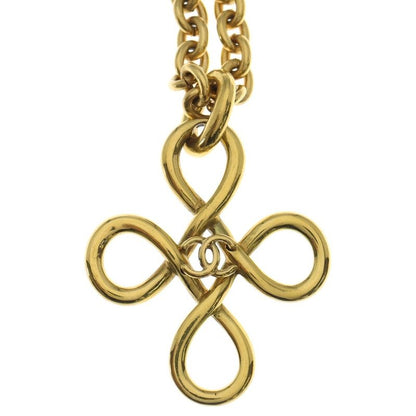Chanel CC Logo Cross Clover Chain Necklace Gold