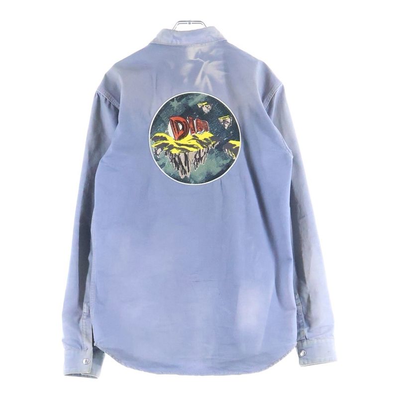Dior Graphic Logo Embroidery Cotton Denim Shirt Blue
