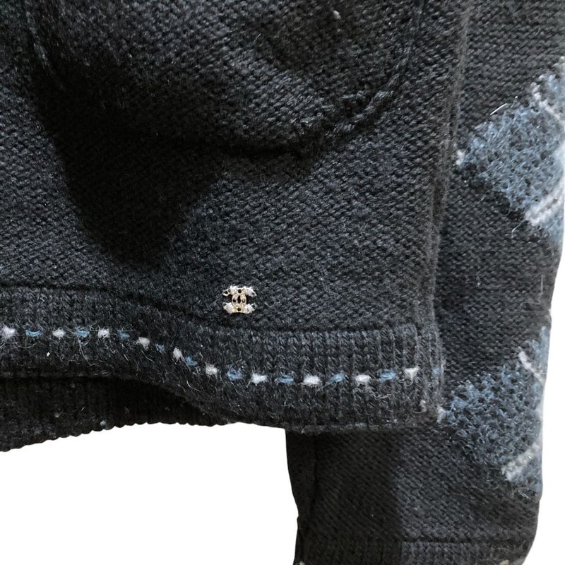 Chanel CC Logo Cashmere Blend Zip Knit Cardigan 38 Black