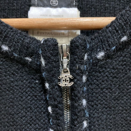 Chanel CC Logo Cashmere Blend Zip Knit Cardigan 38 Black