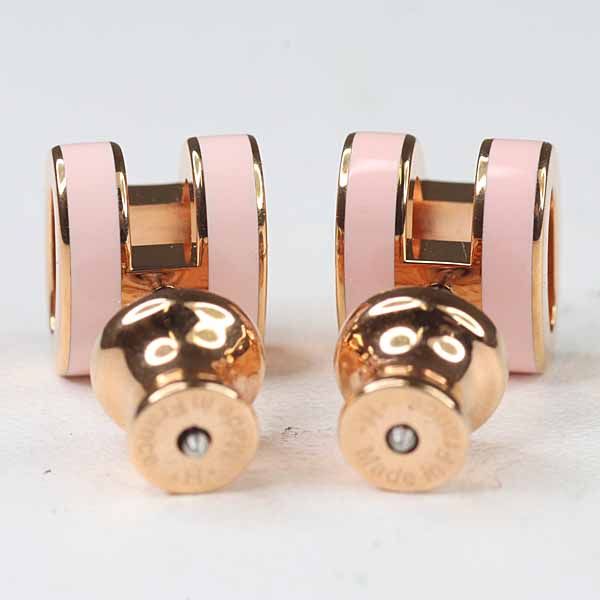 Hermes Earrings Mini Pop H: Pop Lacquer Metal Rose Dragee Golden