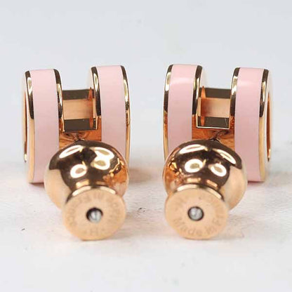 Hermes Earrings Mini Pop H: Pop Lacquer Metal Rose Dragee Golden