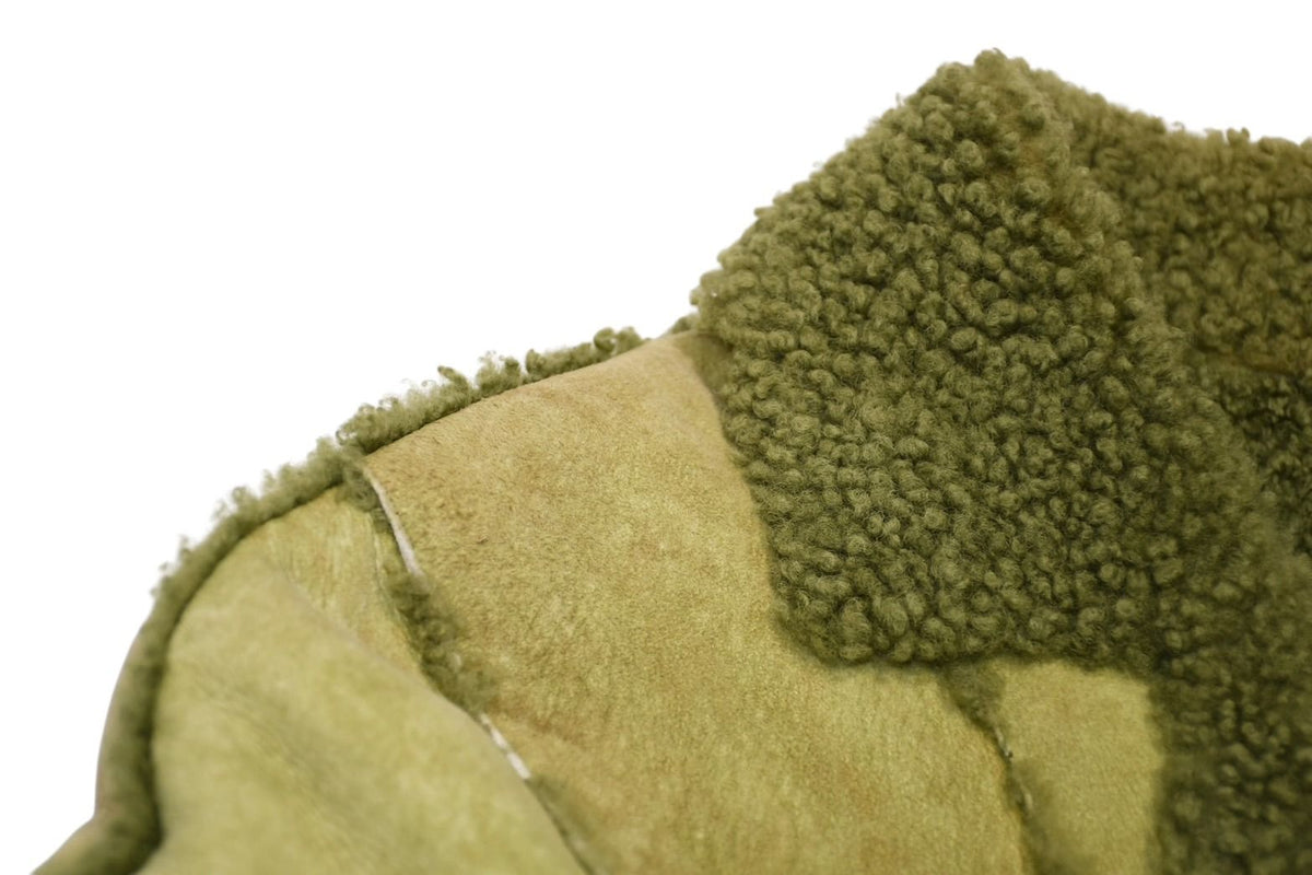 Chanel Fleece Jacket CC Logo Lambskin Khaki Leather 42 — view 4
