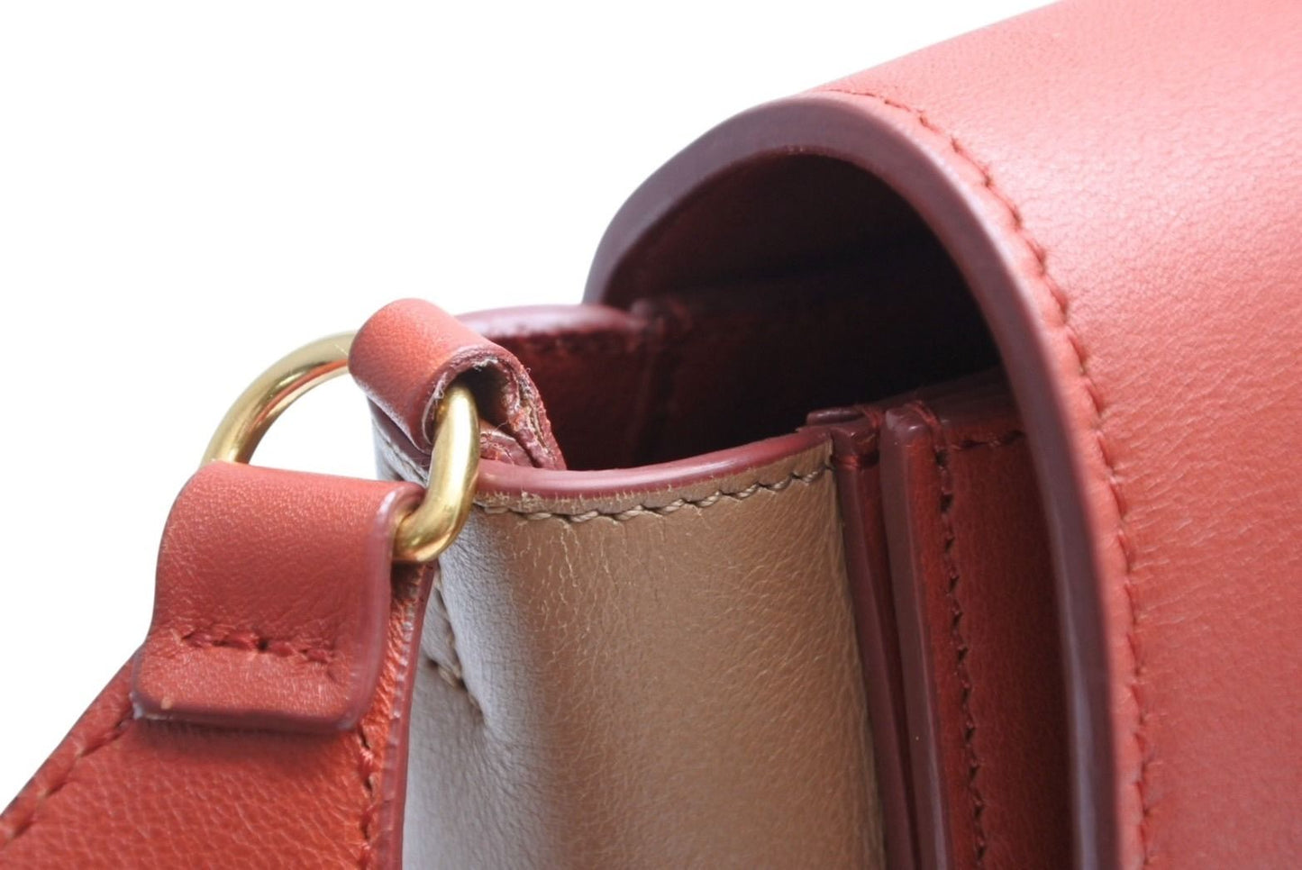Celine Frame Shoulder Bag Bicolor Leather Red Brown Gold — view 5