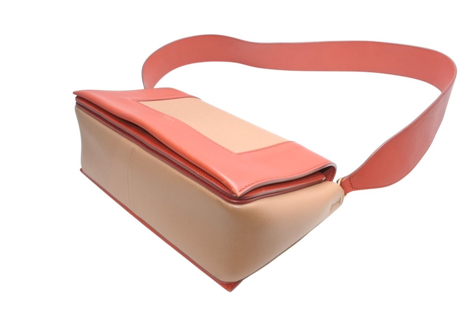Celine Frame Shoulder Bag Bicolor Leather Red Brown Gold — view 7