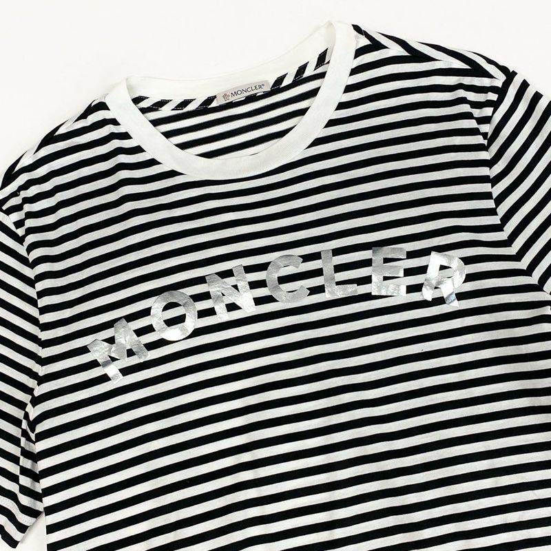 Moncler Short Sleeve T-Shirt Border Chest Logo S White Black