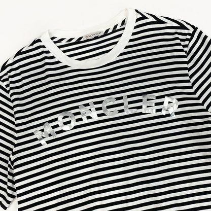 Moncler Short Sleeve T-Shirt Border Chest Logo S White Black