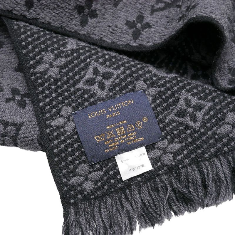 Louis Vuitton Monogram Classic Shawl Scarf Wool Fringe