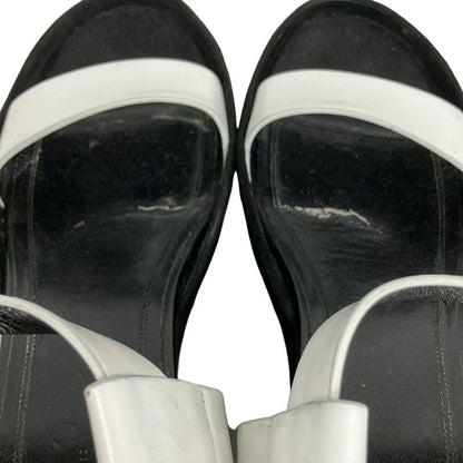 Celine Sandals 38.5 White Black Wedge Sole Leather