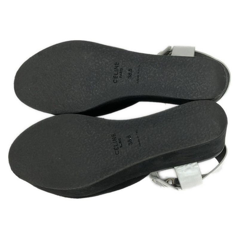 Celine Sandals 38.5 White Black Wedge Sole Leather