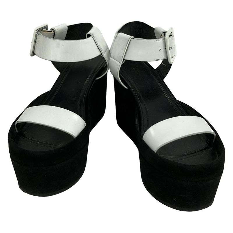 Celine Sandals 38.5 White Black Wedge Sole Leather