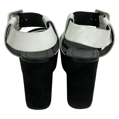 Celine Sandals 38.5 White Black Wedge Sole Leather