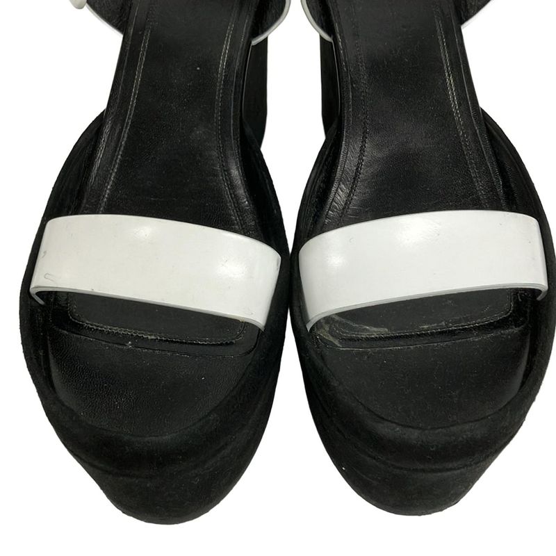 Celine Sandals 38.5 White Black Wedge Sole Leather
