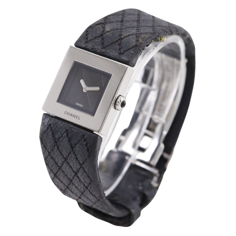 Chanel Quilted Stainless Steel Leather Quartz Analog Display
