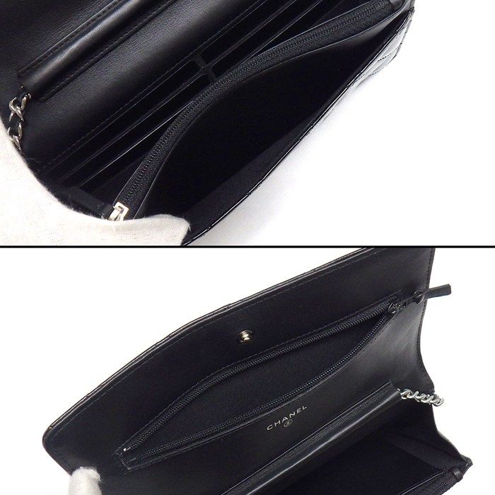 Chanel Shoulder Bag Quilted Classic Chain Wallet Black Patent