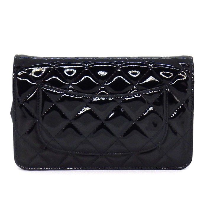 Chanel Shoulder Bag Quilted Classic Chain Wallet Black Patent