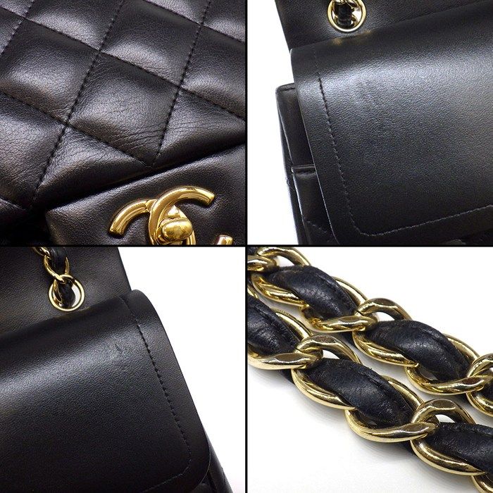 Chanel Shoulder Bag Quilted 30 Classic Large Black Gold