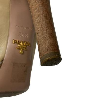 Prada Mule 36.5 Khaki Beige Thick Sole Tassel Fringe Leather