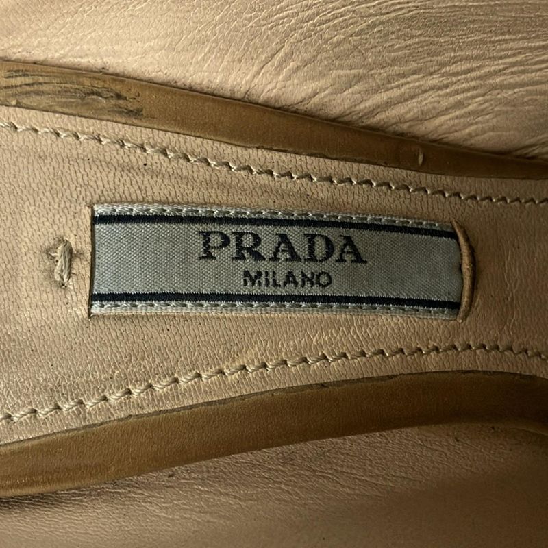 Prada Mule 36.5 Khaki Beige Thick Sole Tassel Fringe Leather