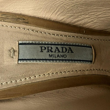 Prada Mule 36.5 Khaki Beige Thick Sole Tassel Fringe Leather