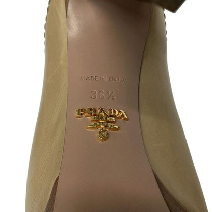 Prada Mule 36.5 Khaki Beige Thick Sole Tassel Fringe Leather
