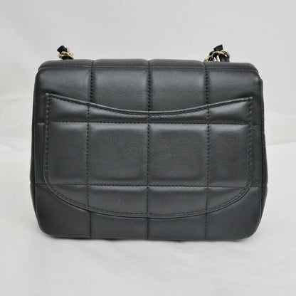 Chanel Choco Bar Chain Clutch Shoulder Bag Lambskin Black Gold