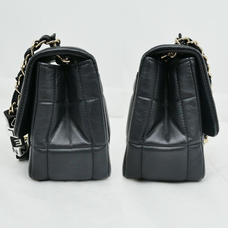 Chanel Choco Bar Chain Clutch Shoulder Bag Lambskin Black Gold