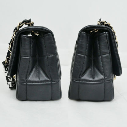 Chanel Choco Bar Chain Clutch Shoulder Bag Lambskin Black Gold