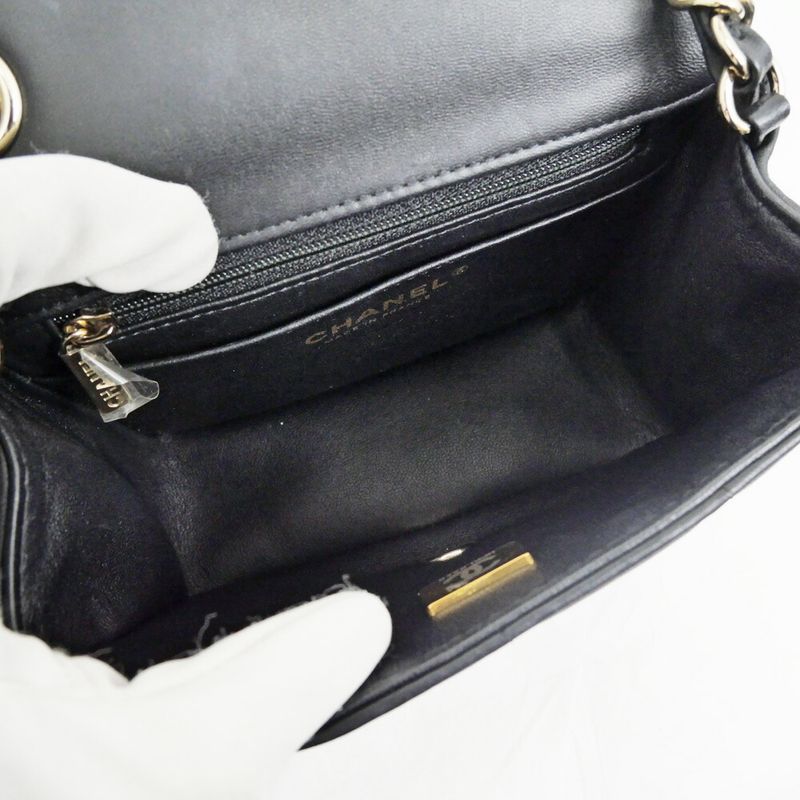 Chanel Choco Bar Chain Clutch Shoulder Bag Lambskin Black Gold