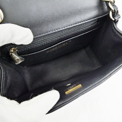 Chanel Choco Bar Chain Clutch Shoulder Bag Lambskin Black Gold