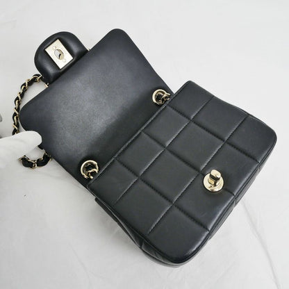 Chanel Choco Bar Chain Clutch Shoulder Bag Lambskin Black Gold