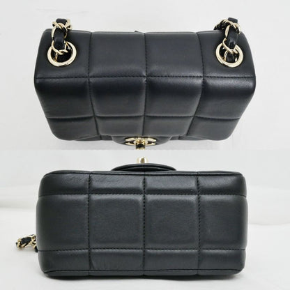 Chanel Choco Bar Chain Clutch Shoulder Bag Lambskin Black Gold