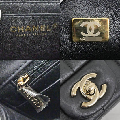 Chanel Choco Bar Chain Clutch Shoulder Bag Lambskin Black Gold
